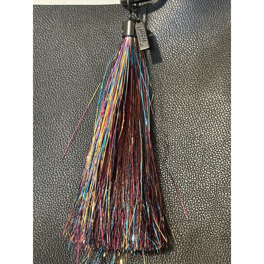 Victoria's Secret Black Pebbled Faux Leather Large‎ Tote Bag with Tinsel Tassel